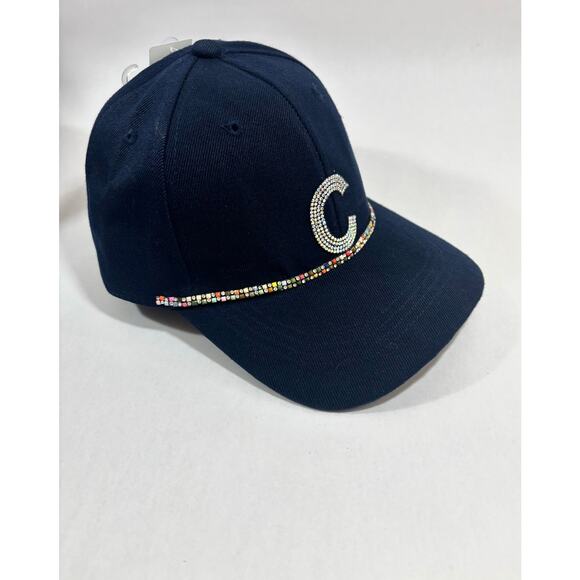 Navy blue Crystal accent Alphabet Initial letter C Shiny Bling Baseball Cap Hat - Picture 3 of 8
